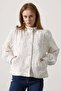 Women's Flower Embroidered Pearl Button Jacket White - 3