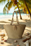 Natural Looking Vegan Beach Bag or Daily Bag with Colorful Self-Tie Straps - 4