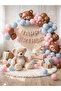 Happy Birthday Balloon Set with Teddy Bear Pink Blue Brown Concept – Complete Set of Birthday Decorations
