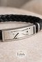 Men's Leather Bracelet with Steel Detail – Braided Black Design, Daily Use Accessory - 2