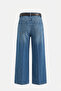 Premium Belted Flare Jean- Blue - 2