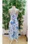 Women's Strappy Wide V-Neck Back Tie Slit Single Jersey Dress - 5