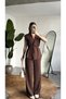 Women's Brown Buttoned Tie-Up Vest and Pleated Palazzo Trousers Set with Tie-Up Detail, Stylish Two-Piece Set - 7