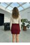 Burgundy Women's Mini Skirt with Slit Detail - 3