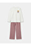 Lcw Kids Ecru Crew Neck Printed Girls Pajama Set