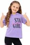 Girl's Stay Girl Letter Patterned Hooded T-Shirt and Capri Pants Purple Color Two-Piece Set - 2