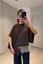 Batwing Sleeve Skirt Lace Detailed Mercerized Blouse - Brown - 2