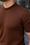Men's Premium Striped Summer Coffee Color Slim Fit Knitwear T-Shirt - 5