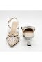 Women's Embroidered Heeled Shoes with Chain Detail and Open Back - 6