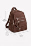Women's Brown Mini Multi-Compartment Fabric Backpack – Daily Use Bag with Flap Pocket Detail - 5
