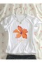 Women's White Tropical Floral Printed Crew Neck Slim Crop Tshirt - 2
