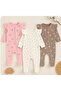 Ruffle Detailed Floral Patterned Cotton 3-Piece Baby Girl Romper Set - 3
