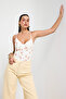 Women's Floral Printed W5 Lace Detailed Strappy Special Design Snap Fastener Bodysuit - 4