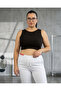 Large Size Elastic High Waist Lace-Up Above Knee Denim Women's Capri - 2