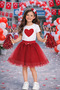 Girls' White T-Shirt with Red Heart Pattern – School Event and Holiday 3-14 Years Old - 2