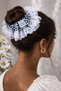 Betty Bands White Lace Navy Blue Gingham Scrunchie Hair Tie – Stylish Voluminous Hair Band for Daily Use