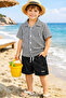 Boy's Top and Bottom Set (Waffle Shirt+Ottoman Shorts) 3-12 Years 12569Hc - 2