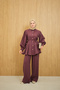 Women's Waist Drawstring Gold Button Detail Trouser Suit Plum - 5