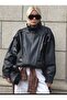 Viral Oversized Women's Leather Jacket High Collar Black Urban Style Women's Leather Jacket - 2