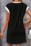 Women's Round Neck Short Sleeve Cuff Detailed Crepe Dress - 5