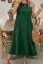Women's Round Neck Pocketed Flared Long Summer Dress - 2