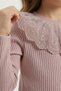 Girl's Lace Collar Detailed Ribbed Cotton T-Shirt - Dusty Rose (Ages 5-12) - 5