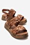 Elvoro Tan Genuine Leather Women's Sandals with Knitted Straps