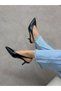 Black Shiny Leather (Larry) Rubber Detail Women's Stiletto - 5