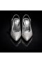 Women's Silver Stone Silver Stiletto Slingback Pointed Toe Evening Dress Heeled Shoes - 7