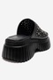 Harlow Black Leather Genuine Leather Troc Women's Wedge Sole Slippers - 5