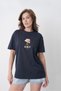 Women's Summer Style Love 1996 Written Pink Rose Printed Round Crew Neck Navy Blue Cotton T-Shirt - 4
