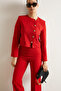 Gold Buttoned Jacket Trousers Set Red - 4