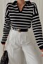 Polo Neck Striped Knitwear Sweater Cream - 4