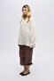 Women's Striped Judge V-Neck Buttoned Oversize Blouse - Shirt - 4