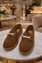 Brown Suede Women's Loafer Shoes – Gold Buckle Detail, Casual, Stylish and Comfortable Flats - 2