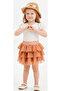 Girl's Smile Text Patterned Straw Hat and Tutu Skirt Brown Color Three-Piece Set - 3