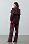 Sparkly Cape Detailed Denim Shirt Jacket Burgundy - 6