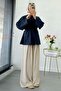 Premium Guipure Piping Poplin Shirt Tunic - Navy Blue - 7