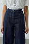 High Waist Pleated Bomb Denim Trousers Navy Blue - 3