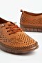 Genuine Leather Orthopedic Women's Casual Shoes Tan Elastic Laces Laser Printed - 2
