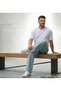 Men's Baggy Blue Green Tinted Jean with Elastic Waistband, Relaxed Fit, Wide Legs, Straight and Full Fit