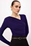 Purple Fitted/Asymmetrical Collar Long Sleeve Stretch Knitted Blouse Twoss26Bz00243 - 2