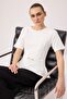 Ekru Peplum Reglan Kol Kısa Kollu Aksesuar Detaylı İnterlok Örme Bluz TWOSS26BZ00242 - 4