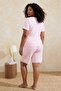 Pembe Fiyonklu Dantel Detaylı Viskon Yumuşak Tuşe Büyük Beden Pijama Takımı TBBSS26AI00044 - 2