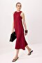 Bordo Kolsuz Rahat Kesim Midi Dokuma Elbise TWOSS26EL00529 - 2