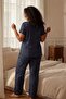 Lacivert Çiçekli Pointel Örme Büyük Beden Pijama Takımı TBBSS26AI00070 - 3