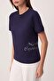 Lacivert Slogan Regular/Normal Kalıp Kısa Kollu %100 Pamuk Örme t-shirt TWOSS26TS00273 - 3