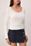 Wardrobe Essentials-Bej Havuz Yaka Fitilli Esnek Modal Örme Bluz TWOAW26BZ00297 - 3