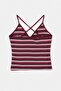 Bordo Çizgili Fitted/Vücuda Oturan V Yaka İnce Askılı Kolsuz Pamuk Ribana Örme Bluz TWOSS26BZ00383 - 6