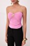 Pembe Düz Straplez Kolsuz Aksesuar Detaylı Örme Sandy Şık/Gece Bluz TPRSS25BZ00032 - 5
